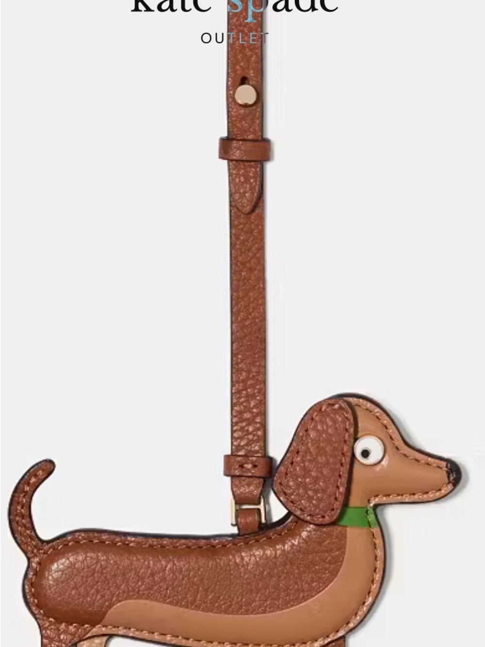 kate spade Brown Dachshund Leather Bag Charm with Green Collar